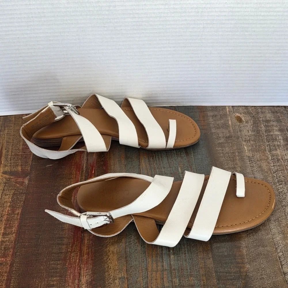 Franco Sarto Galya White Leather Gladiator‎ Sandals Womens Size 9M Strappy Flat